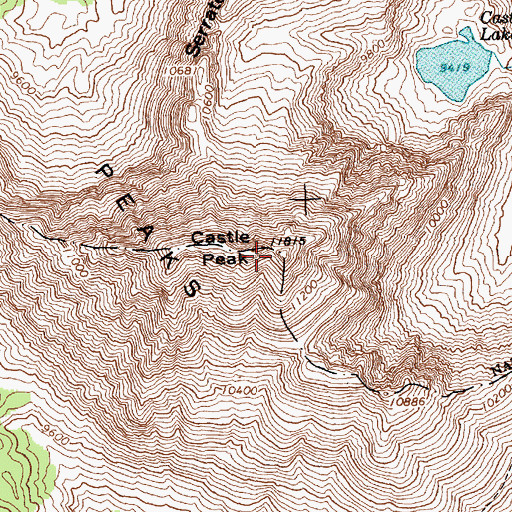 Topographic Map of Castle Peak, ID
