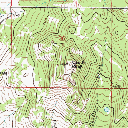 Topographic Map of Castle Peak, ID