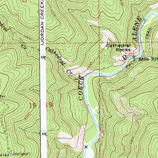 Topographic Map of Cathedral Creek, ID