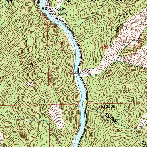 Topographic Map of Cave Creek, ID