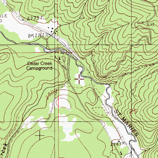 Topographic Map of Cedar Creek, ID