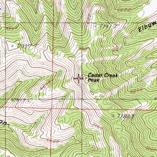 Topographic Map of Cedar Creek Peak, ID