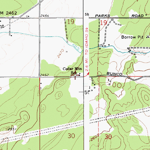 Topographic Map of Cedar Mountain School, ID