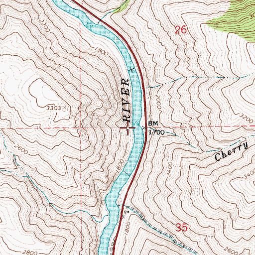 Topographic Map of Cherry Creek, ID