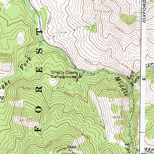 Topographic Map of Cherry Creek Campground, ID