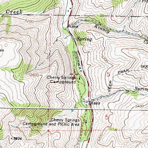 Topographic Map of Cherry Springs Campground, ID