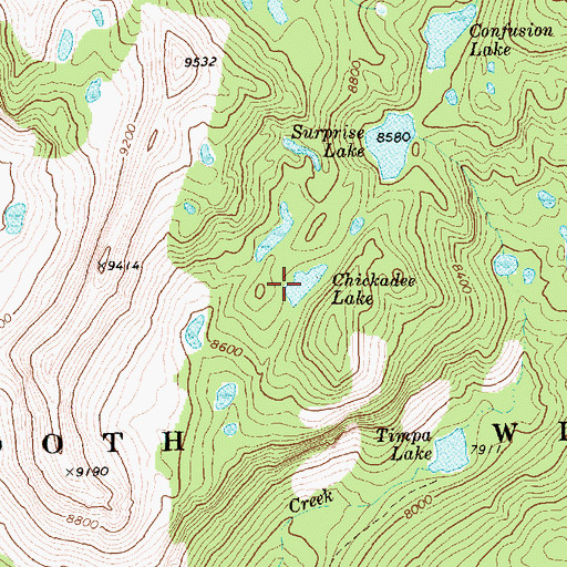 Topographic Map of Chickadee Lake, ID
