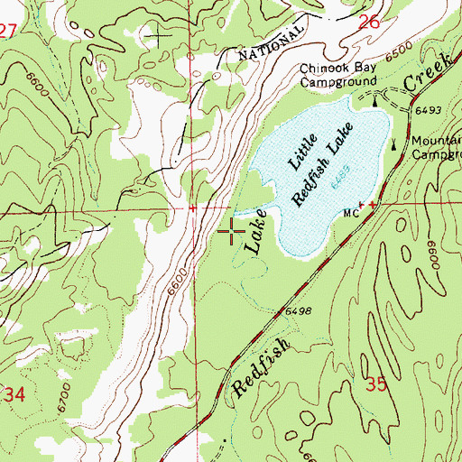 Topographic Map of Chinook Bay Campground, ID