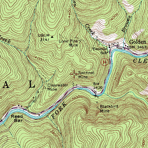 Topographic Map of Clearwater Mine, ID