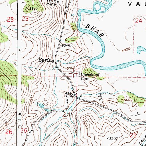 Topographic Map of Cleveland Cemetery, ID