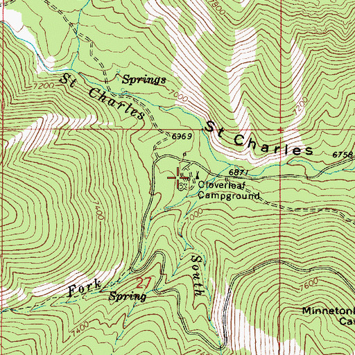 Topographic Map of Cloverleaf Campground, ID