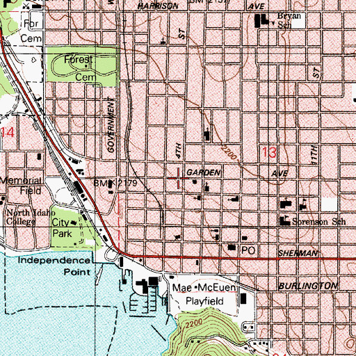 Topographic Map of Coeur d'Alene, ID