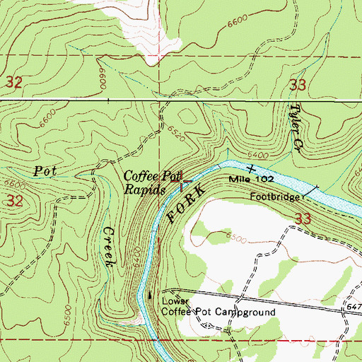 Topographic Map of Coffee Pot Rapids, ID