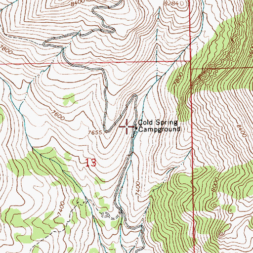 Topographic Map of Cold Spring Campground, ID