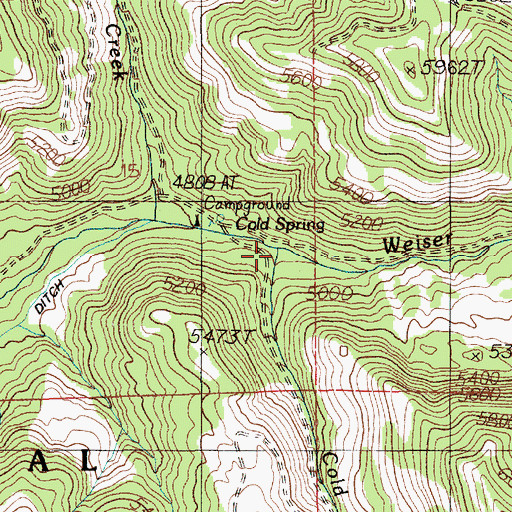 Topographic Map of Cold Spring Creek, ID