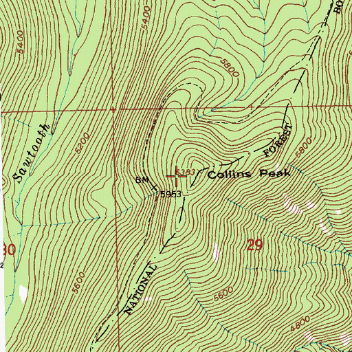 Topographic Map of Collins Peak, ID
