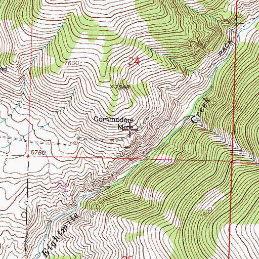 Topographic Map of Commodore Mine, ID