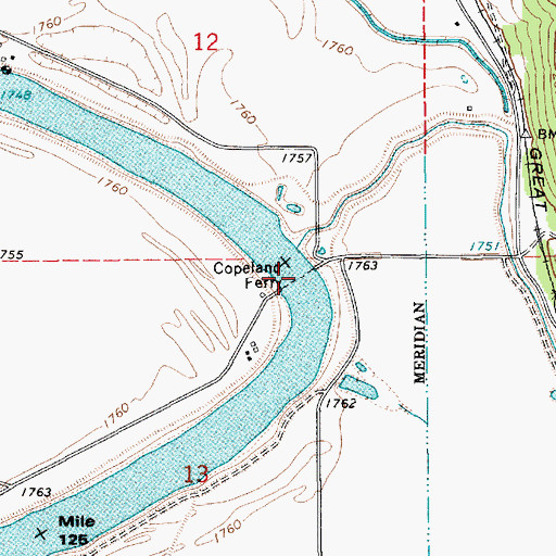 Topographic Map of Copeland Ferry, ID