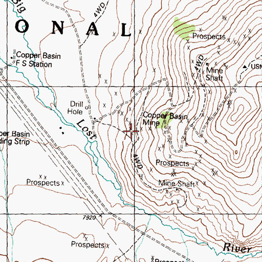 Topographic Map of Copper Basin Mine, ID