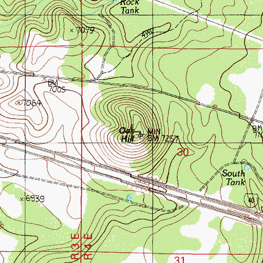 Topographic Map of Oak Hill, AZ