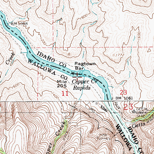 Topographic Map of Copper Creek Rapids, ID