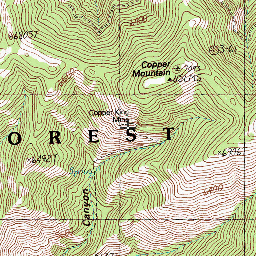 Topographic Map of Copper King Mine, ID