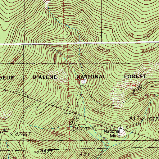 Topographic Map of Copper King Mine, ID