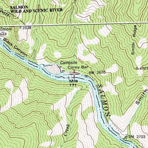 Topographic Map of Corey Bar, ID