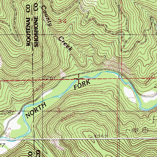 Topographic Map of County Creek, ID