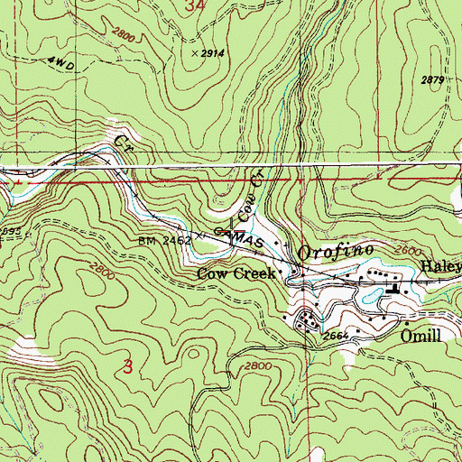 Topographic Map of Cow Creek, ID