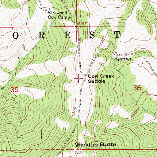 Topographic Map of Cow Creek Saddle, ID