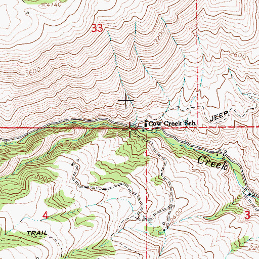 Topographic Map of Cow Creek School, ID