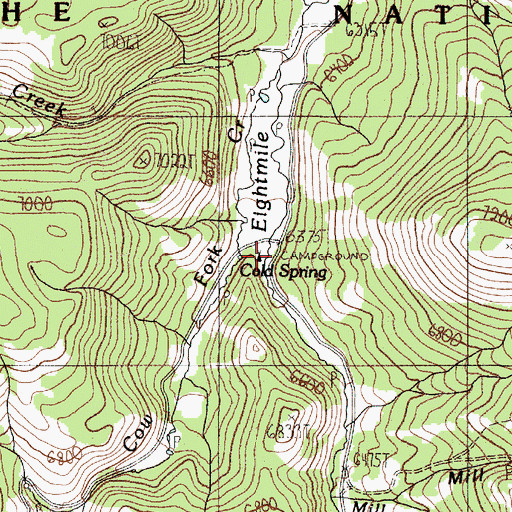 Topographic Map of Cow Fork Eightmile Creek, ID