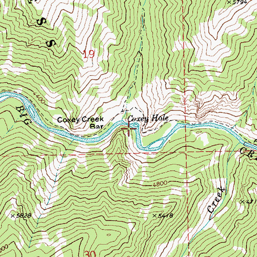 Topographic Map of Coxey Hole, ID