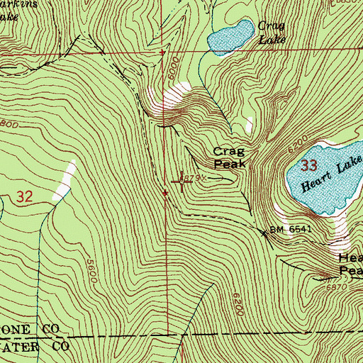 Topographic Map of Crag Peak, ID