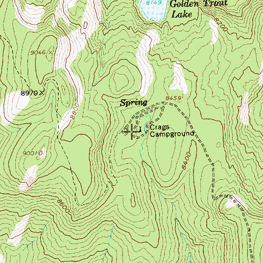 Topographic Map of Crags Campground, ID