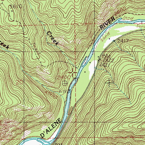 Topographic Map of Creaky Creek, ID
