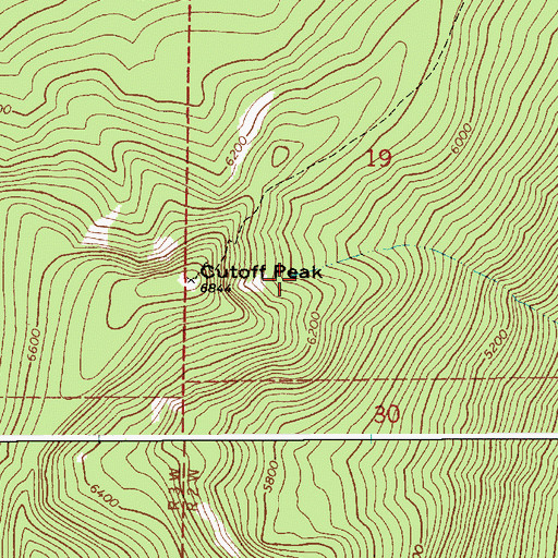 Topographic Map of Cutoff Peak, ID