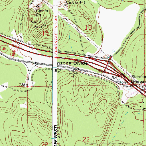 Topographic Map of Riordan Railroad Station, AZ