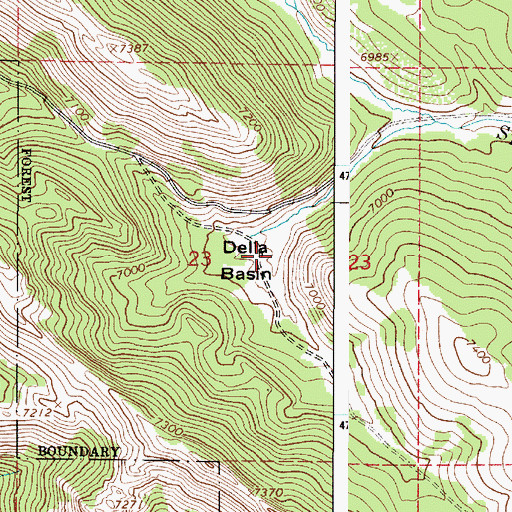 Topographic Map of Della Basin, ID