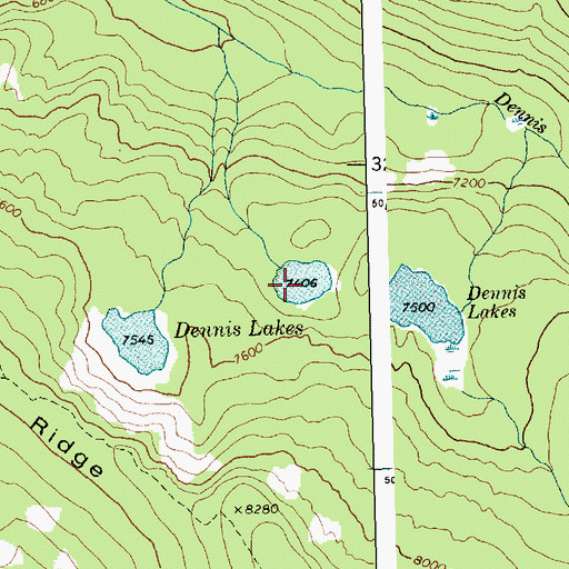 Topographic Map of Dennis Lakes, ID