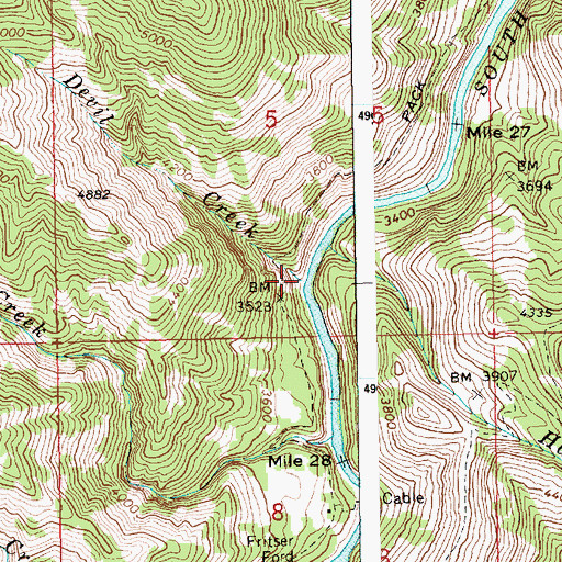 Topographic Map of Devil Creek, ID
