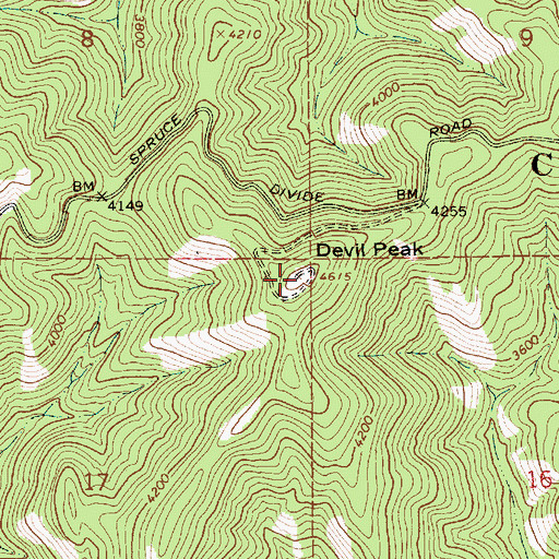 Topographic Map of Devil Peak, ID