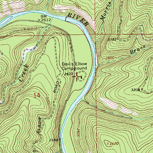 Topographic Map of Devils Elbow Campground, ID