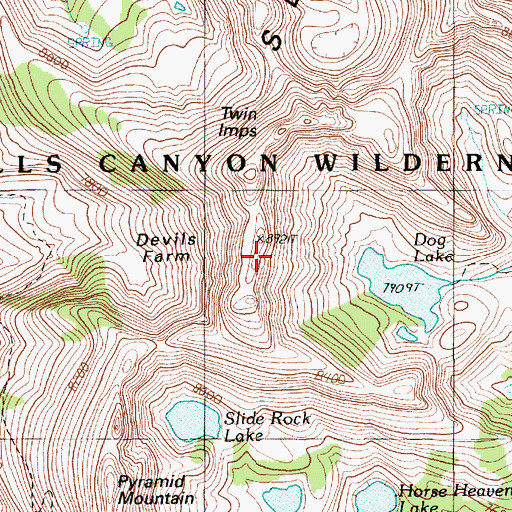 Topographic Map of Devils Farm, ID