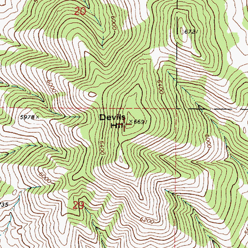 Topographic Map of Devils Hill, ID