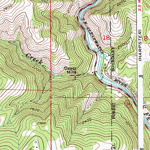 Topographic Map of Dewey Mine, ID