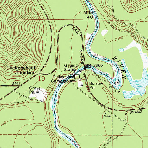 Topographic Map of Dickensheet Campground, ID