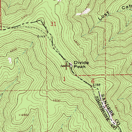 Topographic Map of Divide Peak, ID
