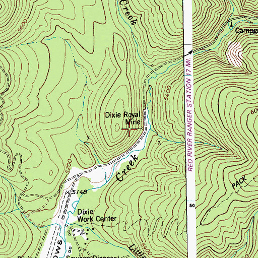 Topographic Map of Dixie Royal Mine, ID